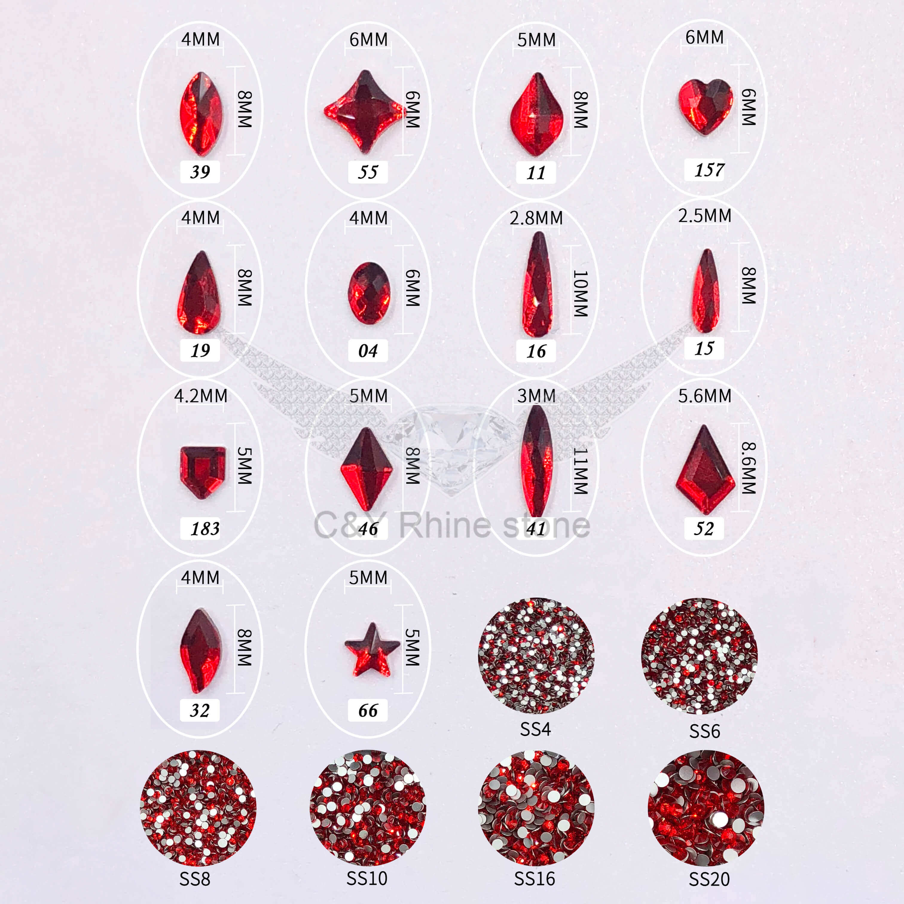rhinestones red nail art